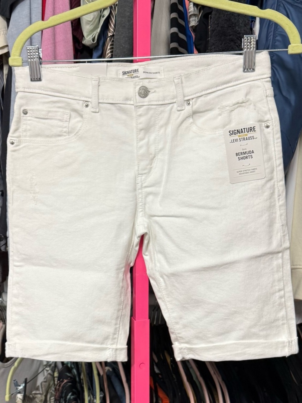 Levi’s girls size 16 Bermuda jean shorts solid white denim adjustable waist new